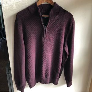 Calvin Klein  1/4 Zip Cotton Sweater. Burgundy/ Black Marled. XL